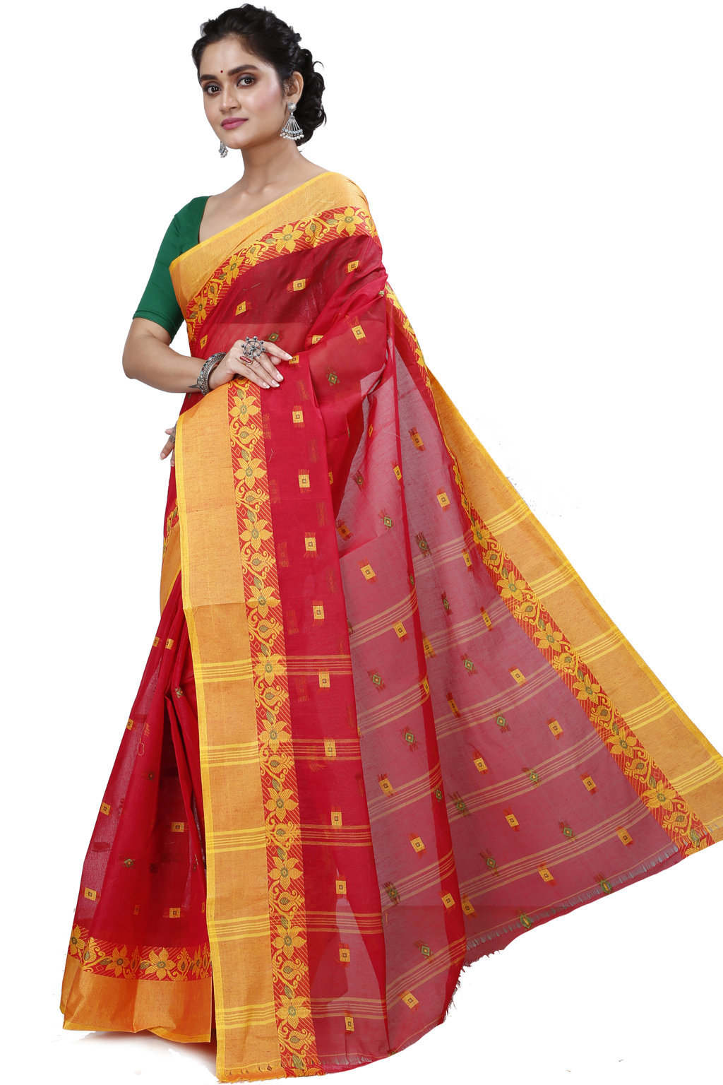 Red Pure Cotton Ramala Tant Saree (958)
